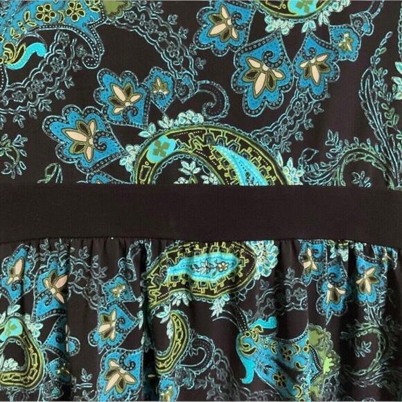 Apt 9 Tunic Shirt Women’s SZ L Teal Black Paisley Stretch Knit Empire Waist - Picture 6 of 9